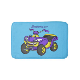 Purple Quad bike cartoon illustration Bath Mat