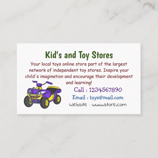 Purple Quad bike cartoon illustration  Business Card (Front)