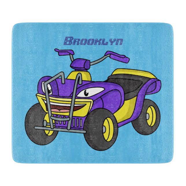 Purple Quad bike cartoon illustration Cutting Board (Front)