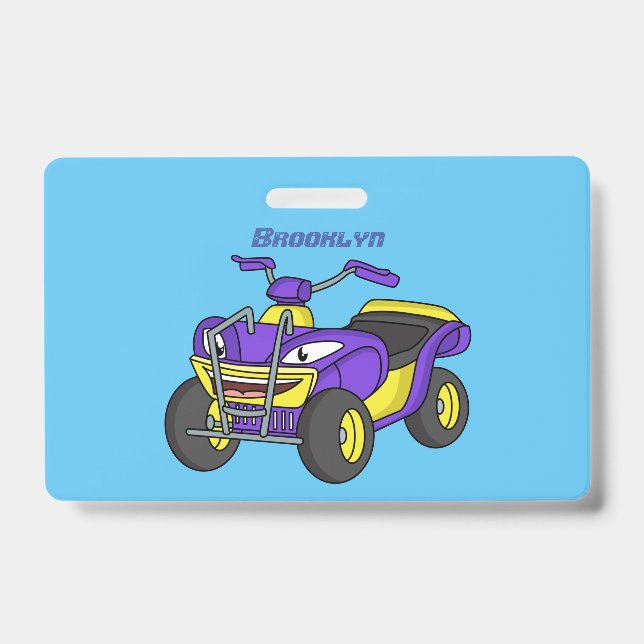 Purple Quad bike cartoon illustration ID Badge (Front)