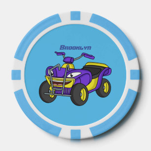 Purple Quad bike cartoon illustration Poker Chips