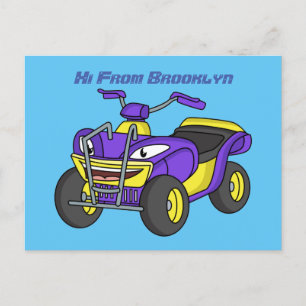 Purple Quad bike cartoon illustration Postcard