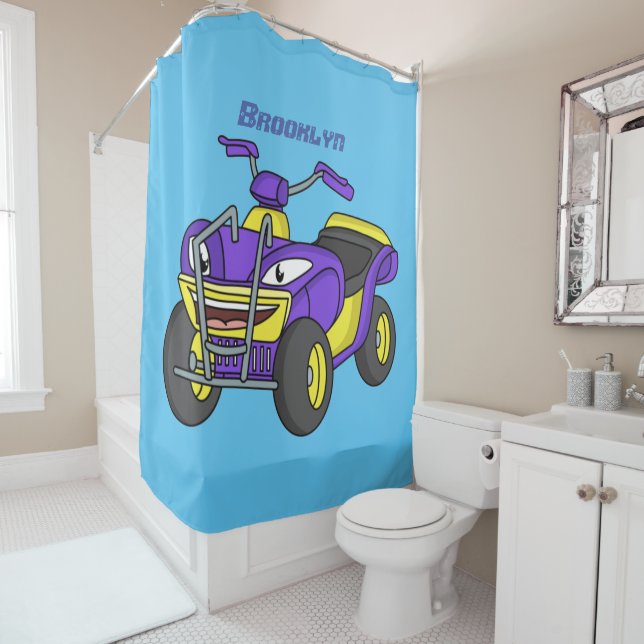 Purple Quad bike cartoon illustration  Shower Curtain (In Situ)