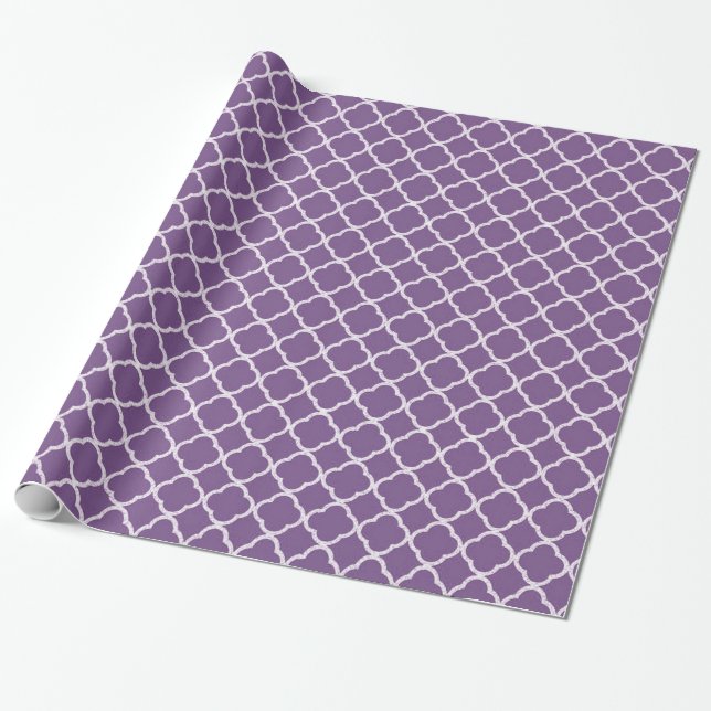 Purple Quaterfoil Lattice Quarter Wrapping Paper (Unrolled)