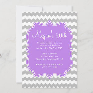 Purple Quatrefoil Chevron Birthday Invitation