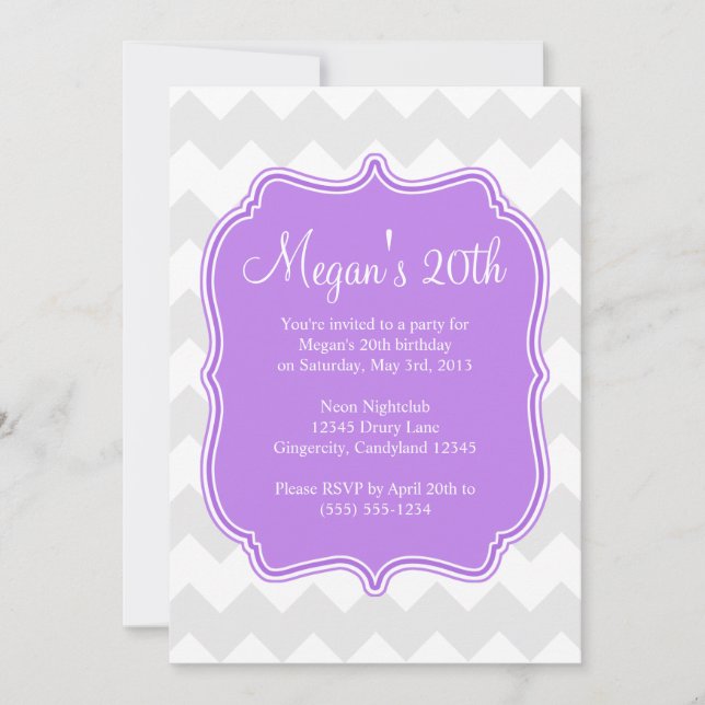 Purple Quatrefoil Chevron Birthday Invitation (Front)