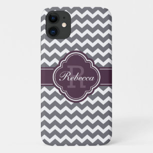 Purple Quatrefoil Monogram Grey Chevron Pattern Case-Mate iPhone Case