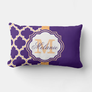 Purple Quatrefoil Monogram Lumbar Cushion