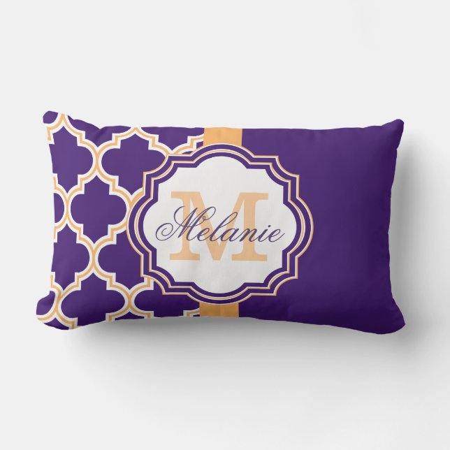 Purple Quatrefoil Monogram Lumbar Cushion (Front)