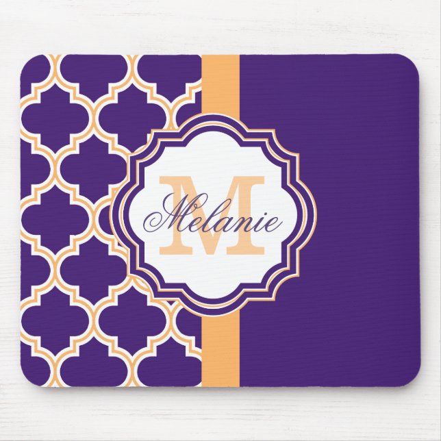 Purple Quatrefoil Monogram Mouse Pad (Front)