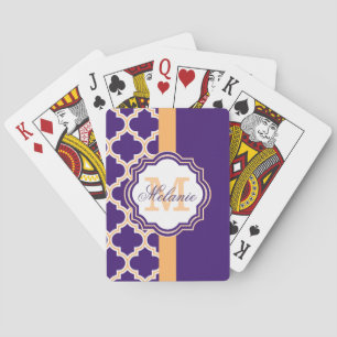 Purple Quatrefoil Monogram Playing Cards