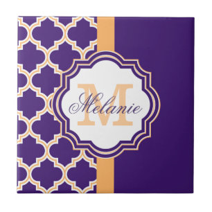 Purple Quatrefoil Monogram Tile
