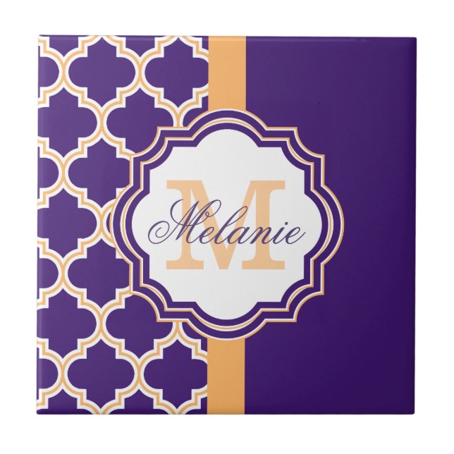 Purple Quatrefoil Monogram Tile (Front)