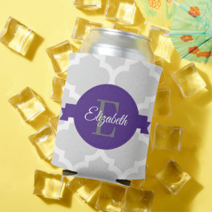 Purple Quatrefoil Personalised Can Cooler