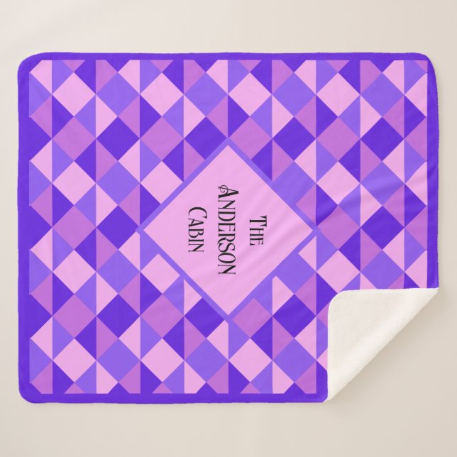 Purple Quilt Pattern Sherpa Blanket (Front (Horizontal))