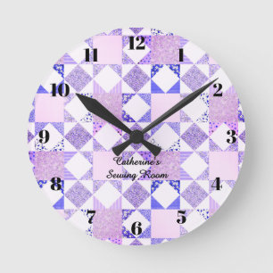 Purple quilting clock sewing room quilt decor