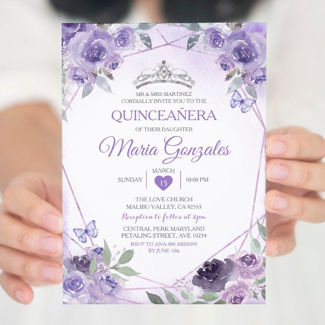 Purple Quinceañera 15 Anos Crown Mexican Butterfly Invitation (Creator Uploaded)