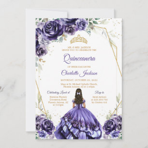 Purple Quinceanera Birthday Invitation