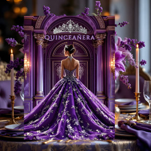 Purple Quinceanera Birthday Palace Dress Tiara Invitation