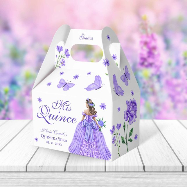 Purple Quinceañera Butterfly and Roses Floral Favour Box (Purple Quinceañera Butterfly and Roses Floral Favor Boxes)