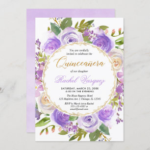 Purple Quinceanera floral lavender lilac Invitation