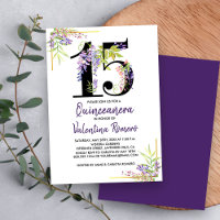 Purple Quinceanera Floral Number 15 Birthday