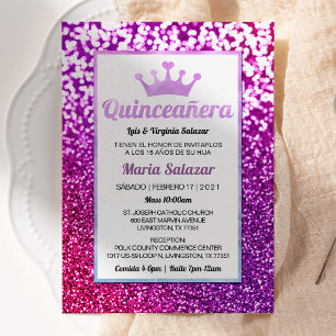 Purple Quinceañera Glamourous Spanish Invitation