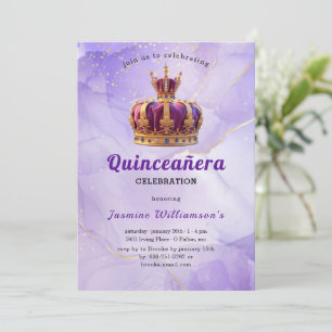 Purple Quinceanera Princess Crown Birthday Party  Invitation