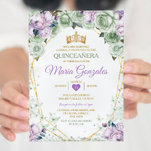 Purple Quinceañera Sage Green Mexican Butterfly Invitation