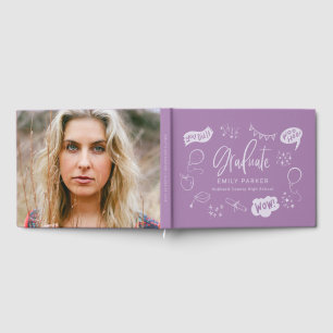 Purple Quirky Doodle Graduation Party Photo Guest Book