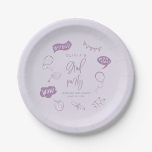 Purple Quirky Grad Icons Graduation Party Paper Plate