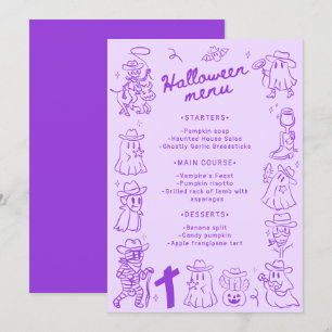 Purple Quirky Hand Drawn Doodles Halloween  Menu