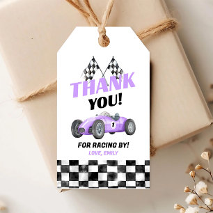 Purple Race Car Birthday Gift Tag