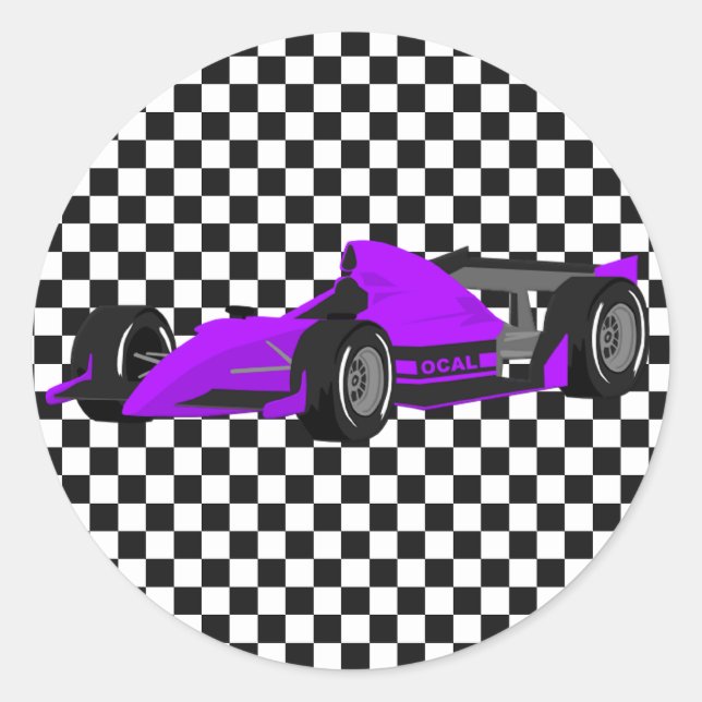 Purple Race Car Birthday Sticker (Front)