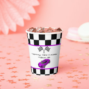Purple Race Car Kids Birthday Party Paper Cups