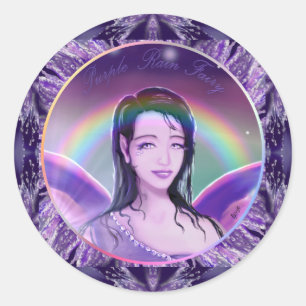 Purple rain fairy classic round sticker