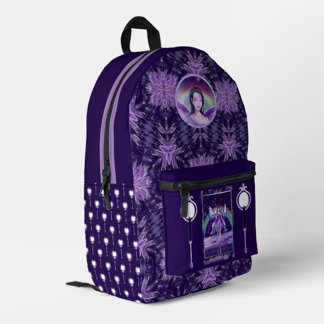 Purple rain fairy printed backpack (Back Corner Left)