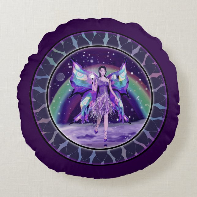 Purple Rain Fairy Round Cushion (Front)