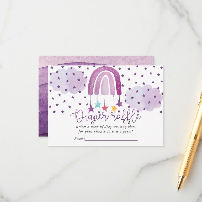 Purple Rainbow Baby Shower Diaper raffle Enclosure Card (Front/Back In Situ)