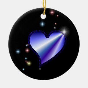 Purple Rainbow Heart with Stars Ceramic Tree Decoration