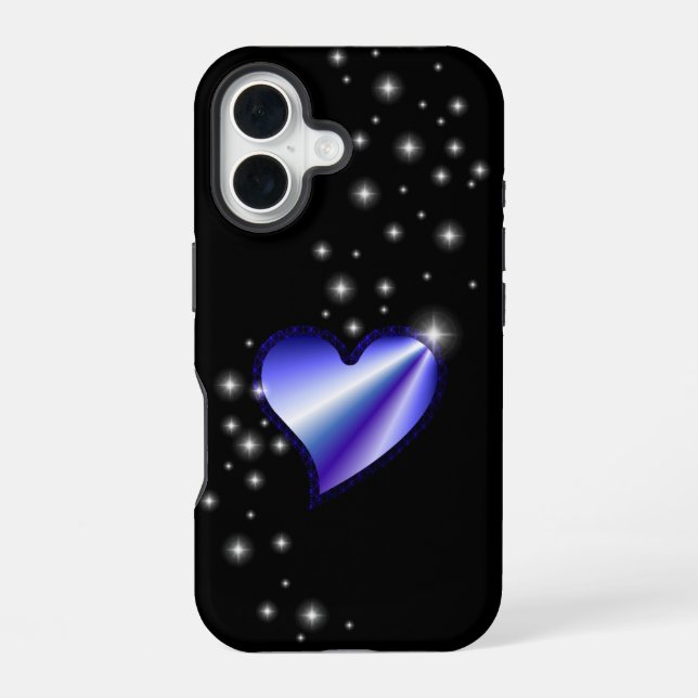 Purple Rainbow Heart with Stars on black iPhone 16 Case (Back)