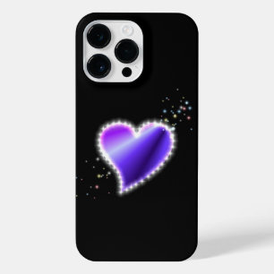 Purple Rainbow Heart with Stars on black iPhone 14 Pro Max Case