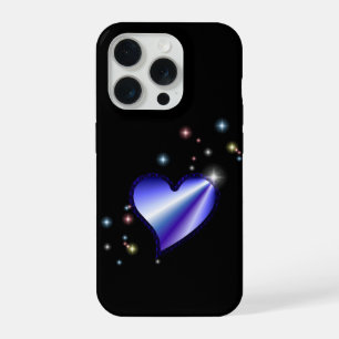 Purple Rainbow Heart with Stars on black iPhone 15 Pro Case