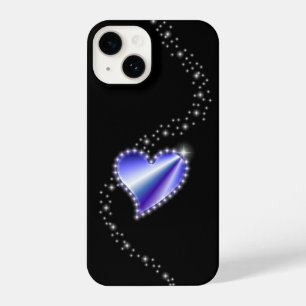 Purple Rainbow Heart with Stars on black iPhone 14 Case