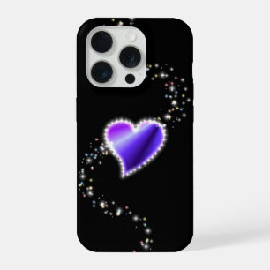 Purple Rainbow Heart with Stars on black iPhone 15 Pro Case