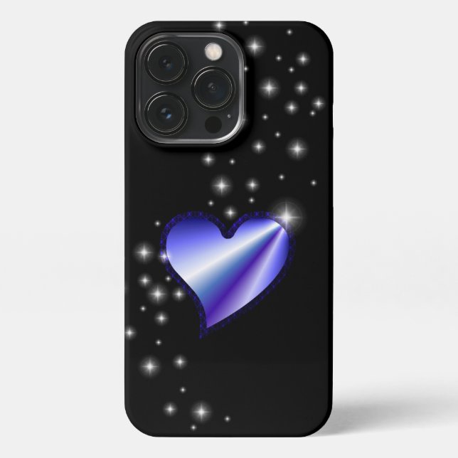 Purple Rainbow Heart with Stars on black iPhone Case (Back)