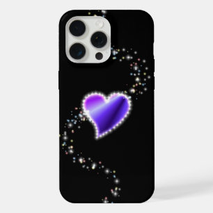 Purple Rainbow Heart with Stars on black iPhone 15 Pro Max Case