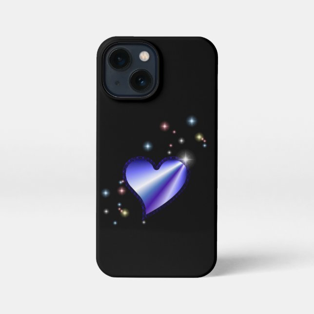 Purple Rainbow Heart with Stars on black iPhone Case (Back)