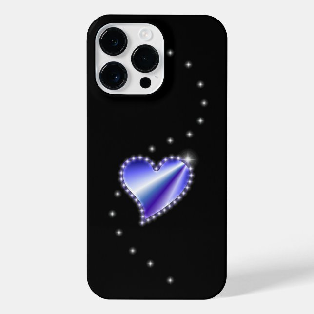 Purple Rainbow Heart with Stars on black iPhone Case (Back)