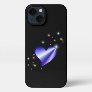 Purple Rainbow Heart with Stars on black iPhone 13 Case